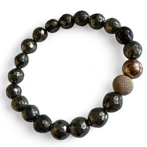 8mm Faceted Pyrite Stretch Bracelet with 14K Gold Filled and Rose Gold Spacers